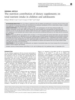 The Nutrition Contribution of Dietary Supplements on Total Nutrient Intake in Children and Adolescents