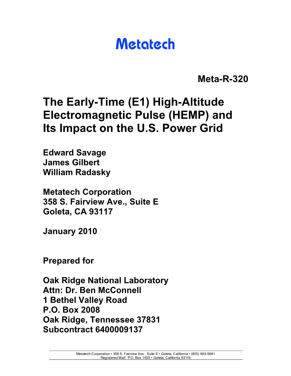 The Early-Time (E1) High-Altitude Electromagnetic Pulse (HEMP) and Its Impact on the U.S