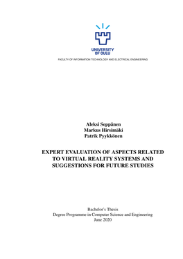 Expert Evaluation of Aspects Related to Virtual Reality Systems and Suggestions for Future Studies