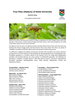 True Flies (Diptera) of Keele University