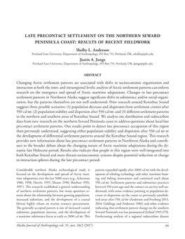 Late Precontact Settlement on the Northern Seward Peninsula Coast: Results of Recent Fieldwork Shelby L
