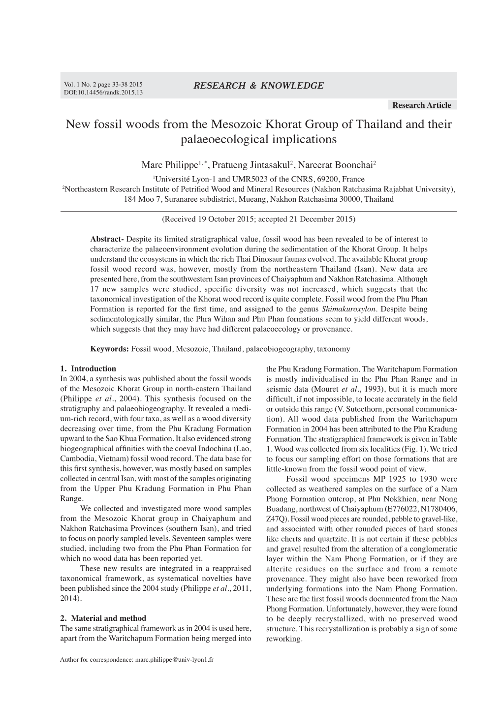 New Fossil Woods from the Mesozoic Khorat Group of Thailand and Their Palaeoecological Implications