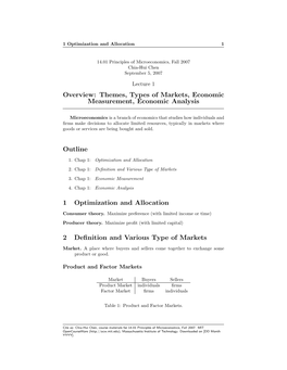 Themes, Types of Markets, Economic Measurement, Economic Analysis