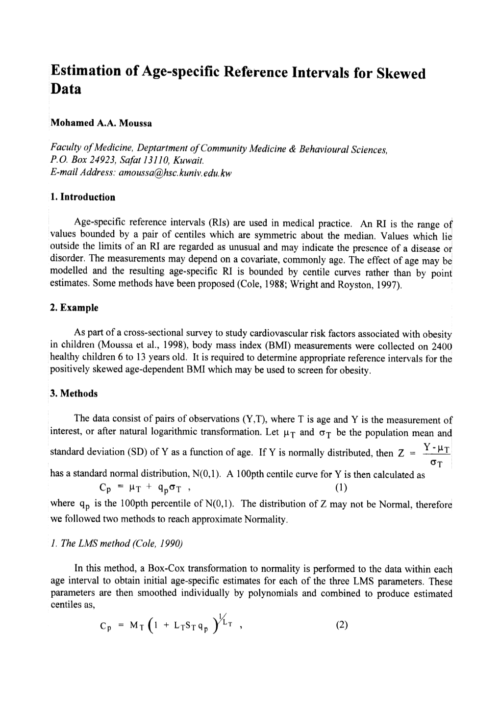 Estimation of Age-Specific Reference Intervals for Skewed Data