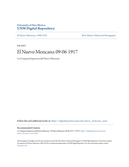 El Nuevo Mexicano, 09-06-1917 La Compania Impresora Del Nuevo Mexicano