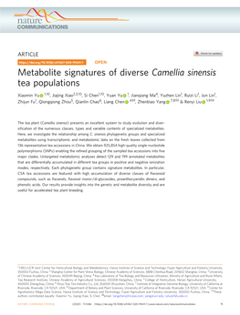Metabolite Signatures of Diverse Camellia Sinensis Tea Populations