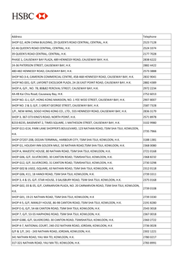 Address Telephone SHOP G2, AON CHINA BUILDING, 29 QUEEN's ROAD CENTRAL, CENTRAL, H.K