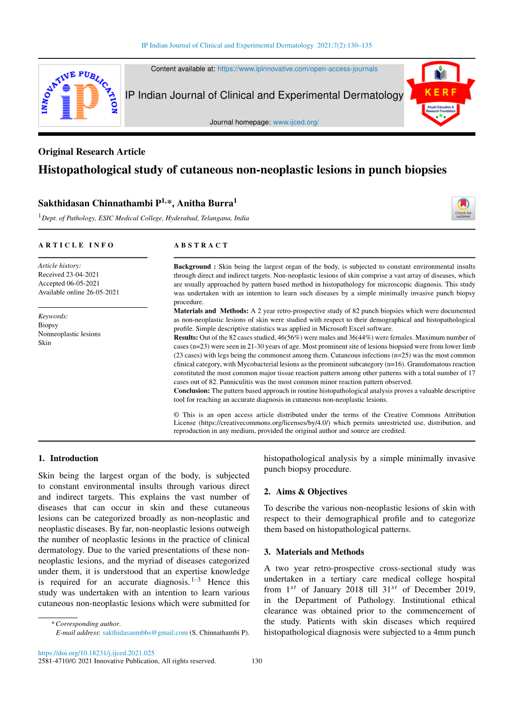 Histopathological Study of Cutaneous Non-Neoplastic Lesions in Punch Biopsies