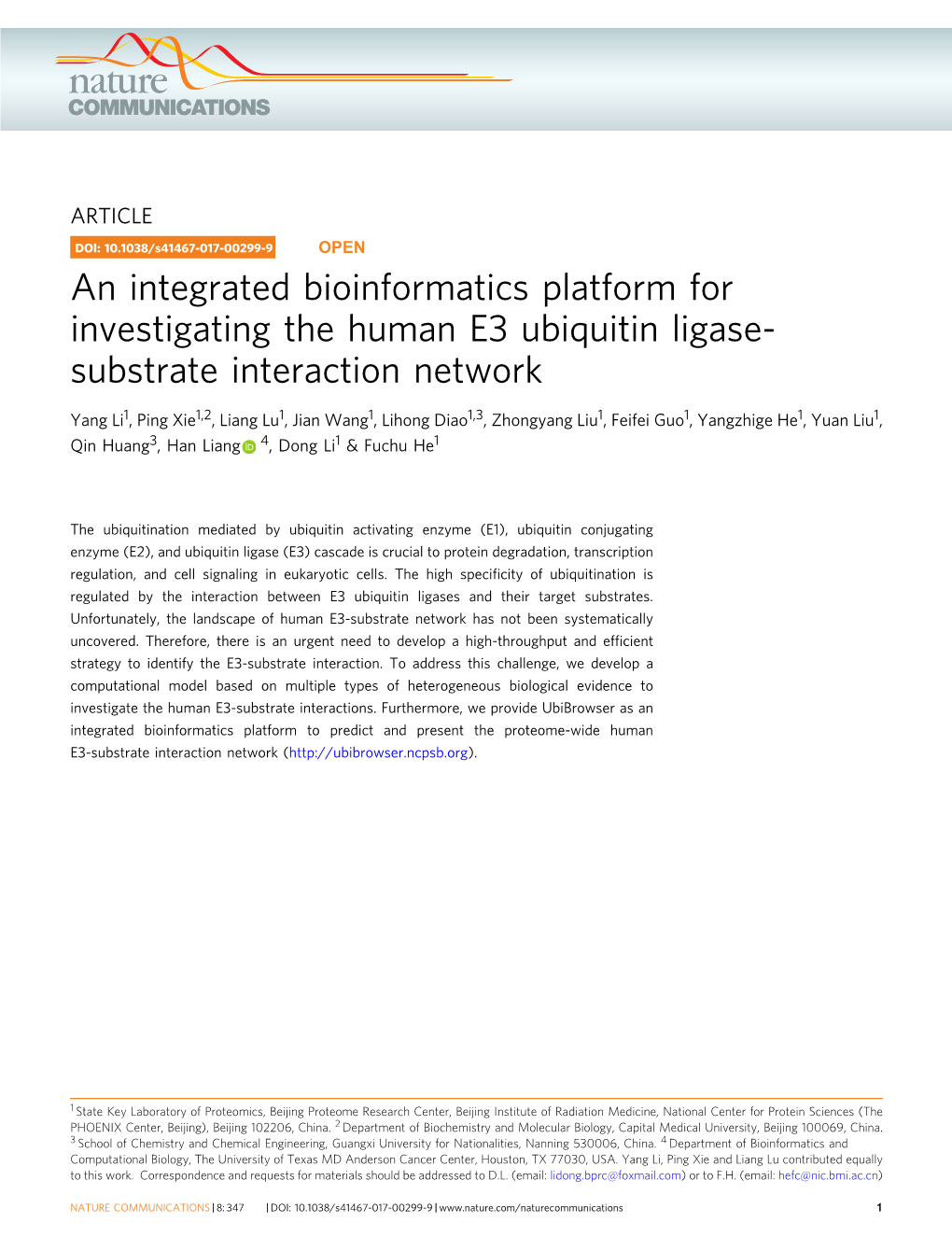 An Integrated Bioinformatics Platform for Investigating the Human E3 Ubiquitin Ligase-Substrate Interaction Network