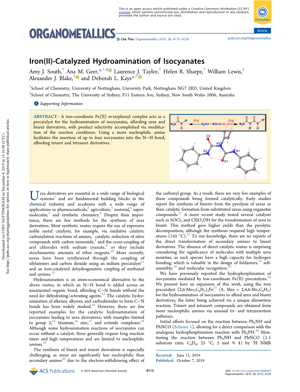 Iron(II)-Catalyzed Hydroamination of Isocyanates Amy J