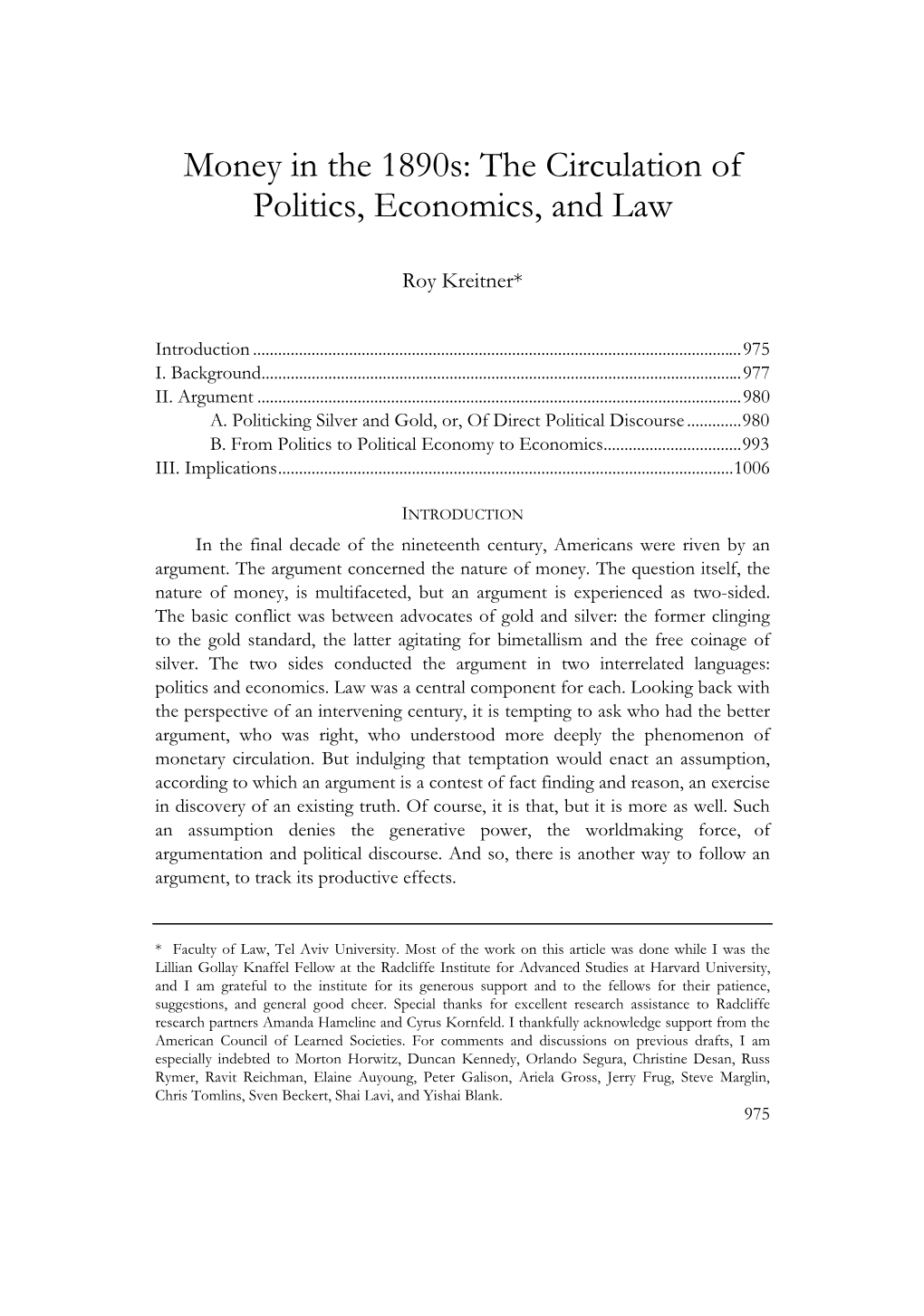 Money in the 1890S: the Circulation of Politics, Economics, and Law