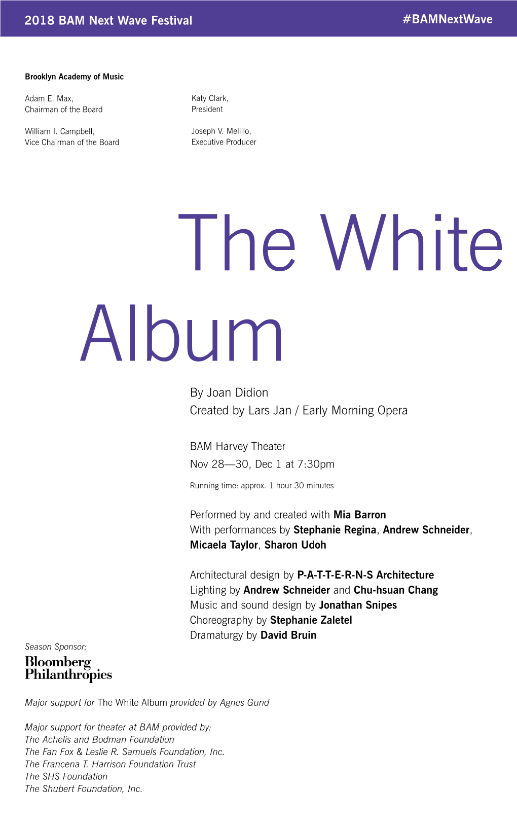 The White Album by Joan Didion Created by Lars Jan / Early Morning Opera