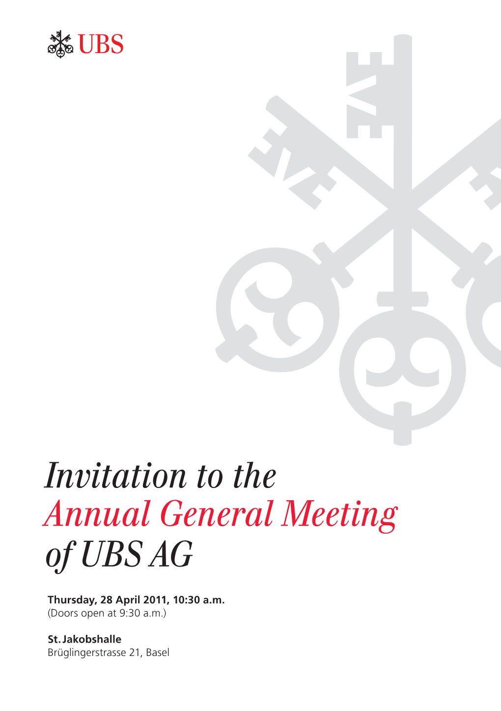 Invitation to the Annual General Meeting of UBS AG