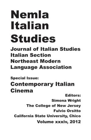 Nemla Italian Studies Journal of Italian Studies Italian Section Northeast Modern Language Association