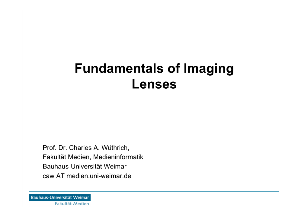 Fundamentals of Imaging Lenses