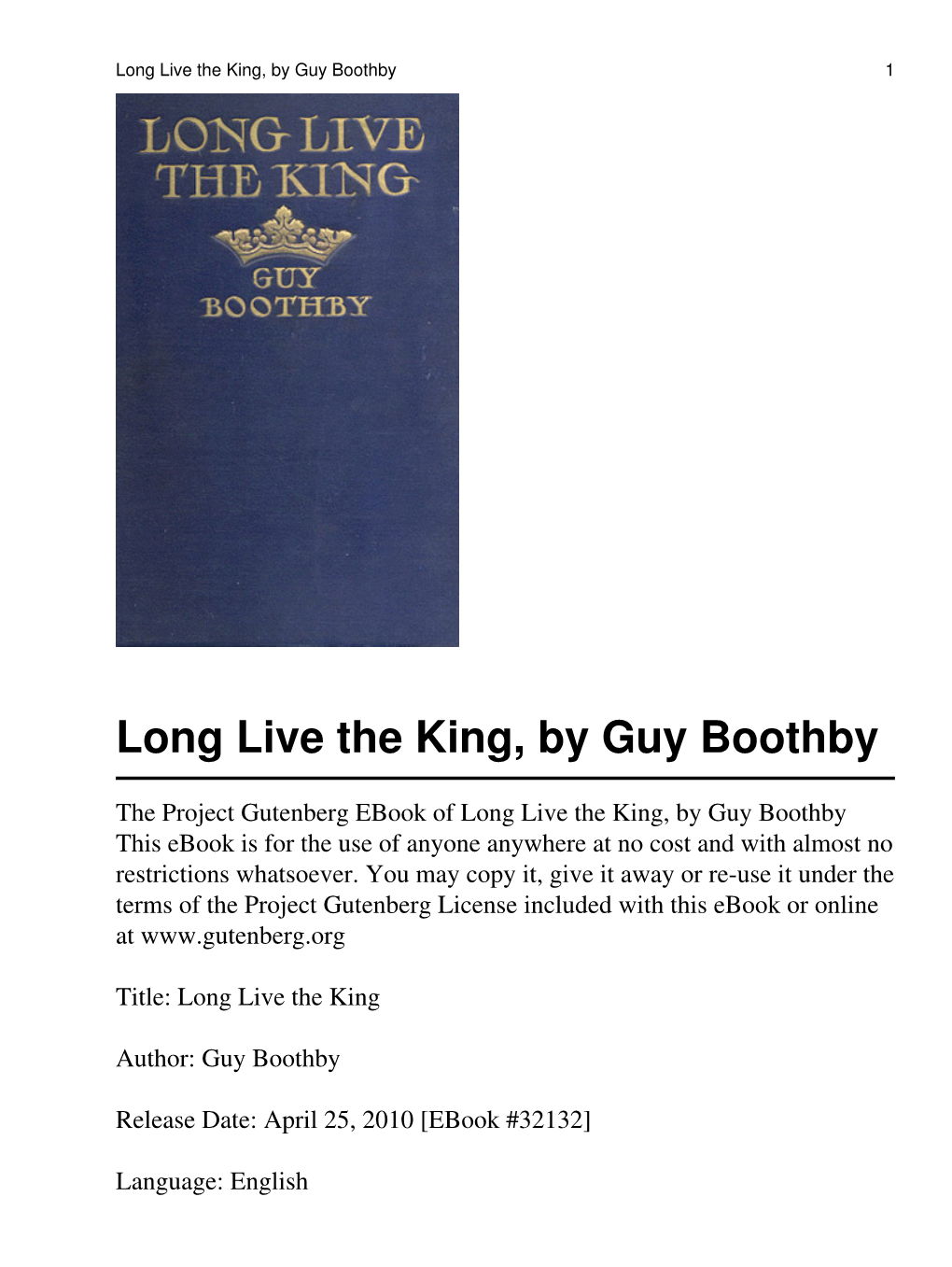 Long Live the King, by Guy Boothby 1