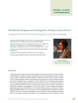 Ganoderma: Progresos En Investigación, Manejo Y Retos a Futuro* Ganoderma: Research Advances, Management and Future Challenges