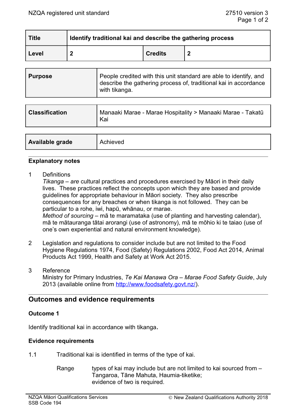 27510 Identify Traditional Kai and Describe the Gathering Process