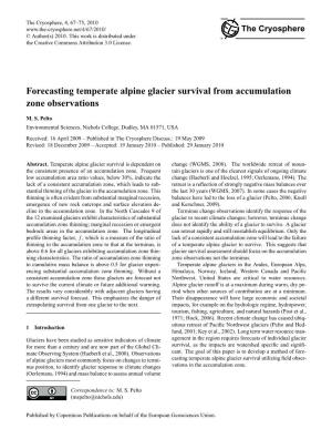 Forecasting Temperate Alpine Glacier Survival from Accumulation Zone Observations