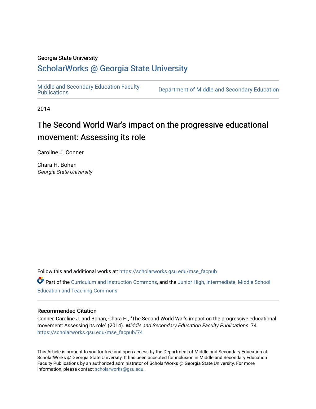 The Second World War's Impact on the Progressive Educational Movement: Assessing Its Role