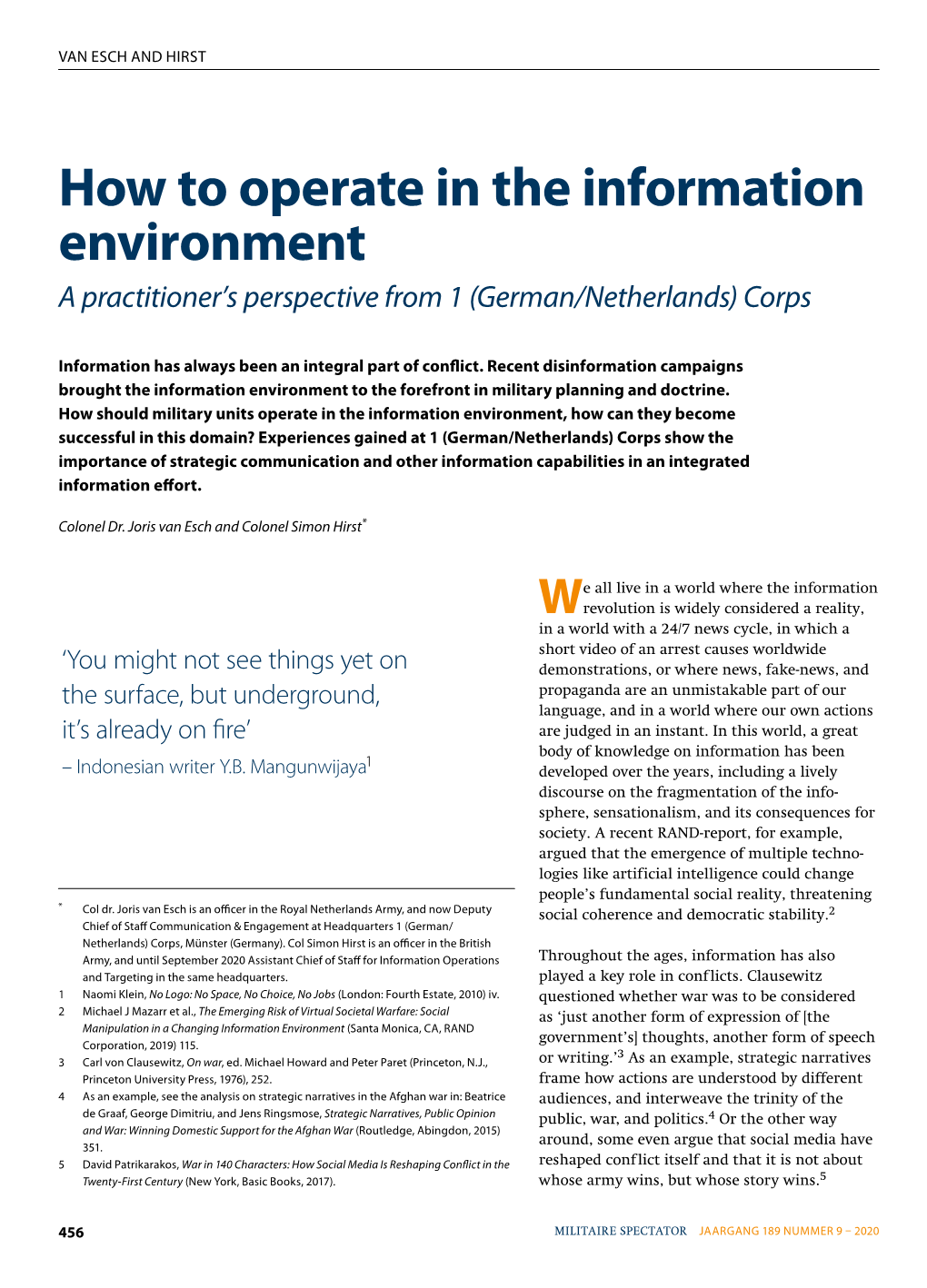 How to Operate in the Information Environment a Practitioner’S Perspective from 1 (German/Netherlands) Corps