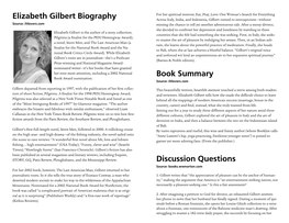 Elizabeth Gilbert Biography Book Summary Discussion Questions