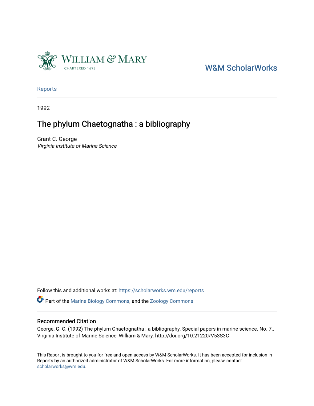 The Phylum Chaetognatha : a Bibliography