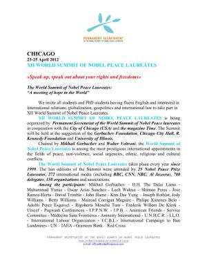 Xii World Summit of Nobel Peace Laureates