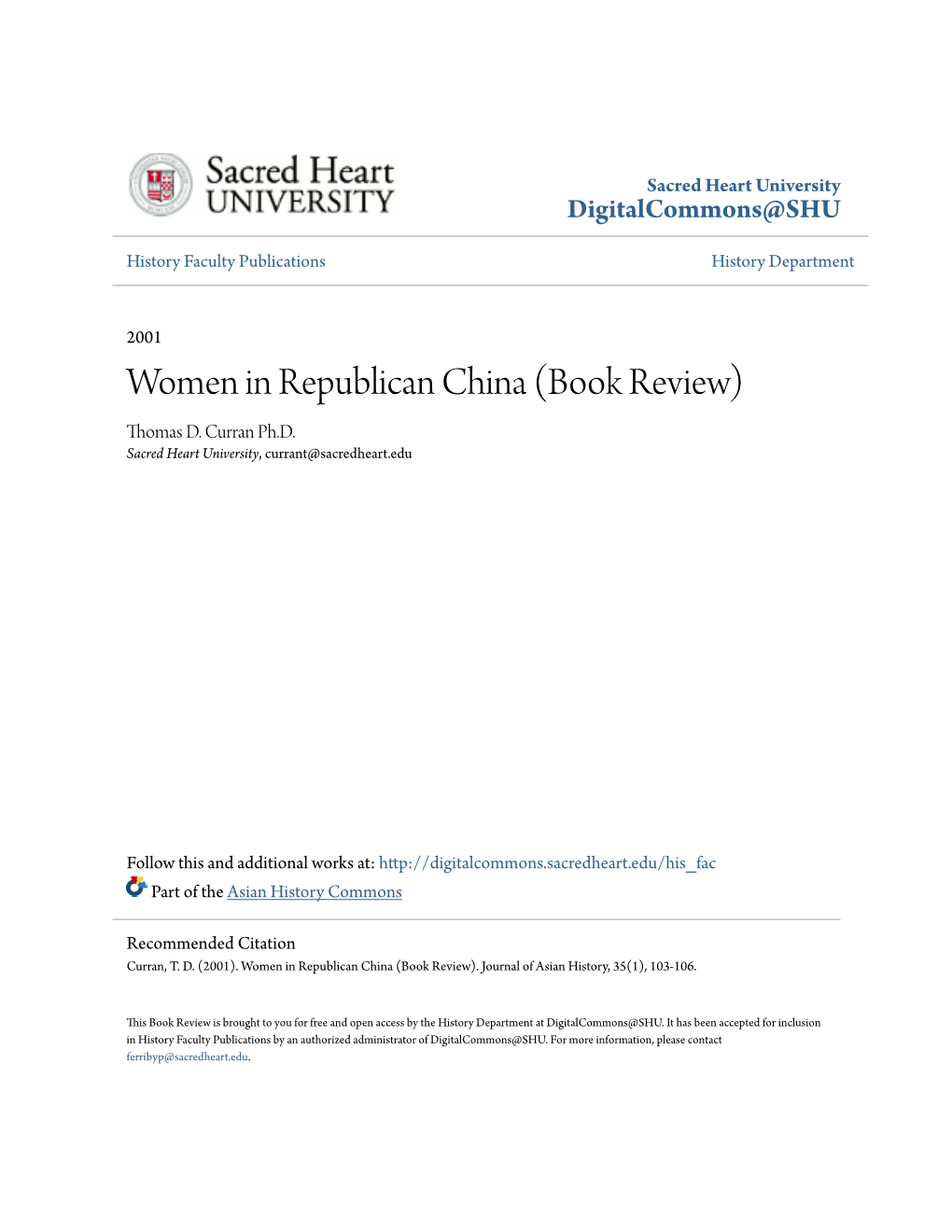 Women in Republican China (Book Review) Thomas D