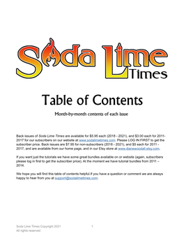 Table of Contents Month-By-Month Contents of Each Issue