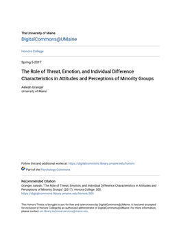 The Role of Threat, Emotion, and Individual Difference Characteristics in Attitudes and Perceptions of Minority Groups