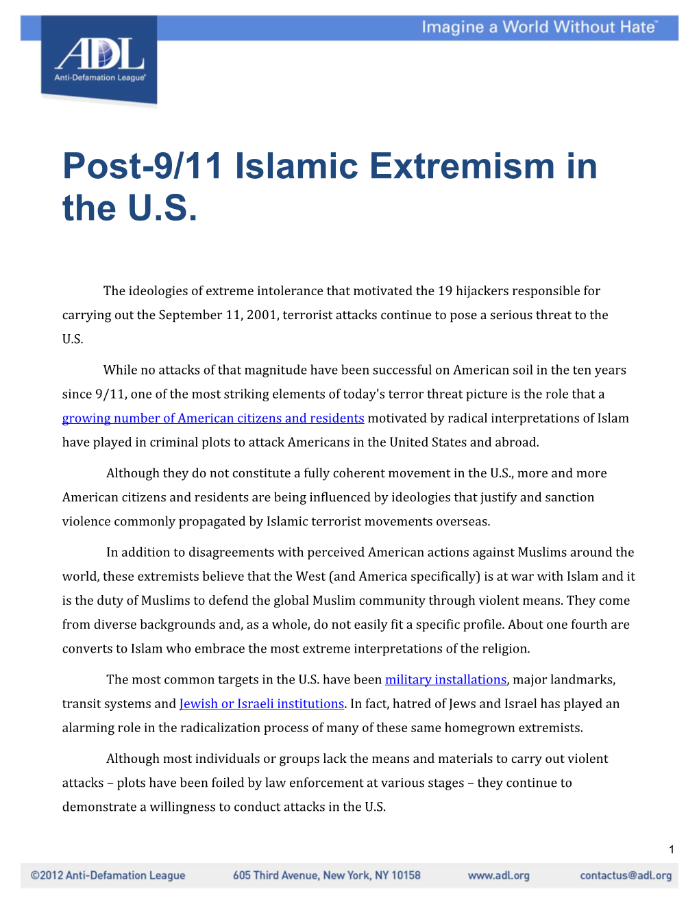 Post-9/11 Islamic Extremism in the U.S