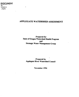 Applegate River Watershed Assessment (1994)