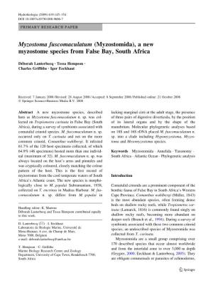 Myzostoma Fuscomaculatum (Myzostomida), a New Myzostome Species from False Bay, South Africa