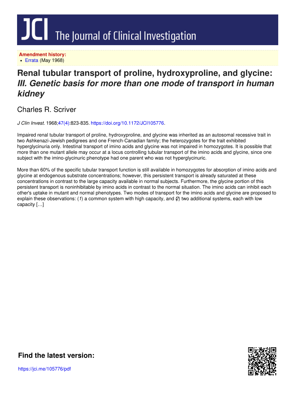 Renal Tubular Transport of Proline, Hydroxyproline, and Glycine: III