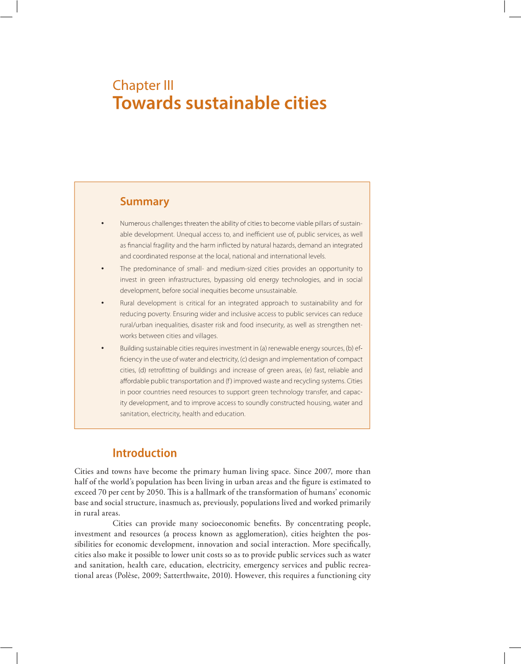 Chapter III Towards Sustainable Cities