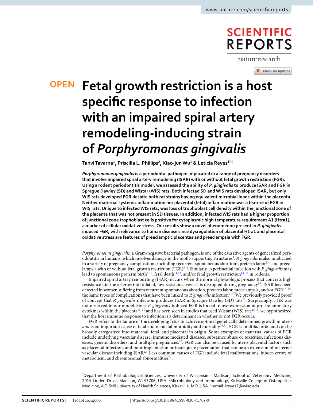 Fetal Growth Restriction Is a Host Specific Response to Infection With