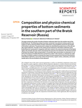 Composition and Physico-Chemical Properties of Bottom Sediments In