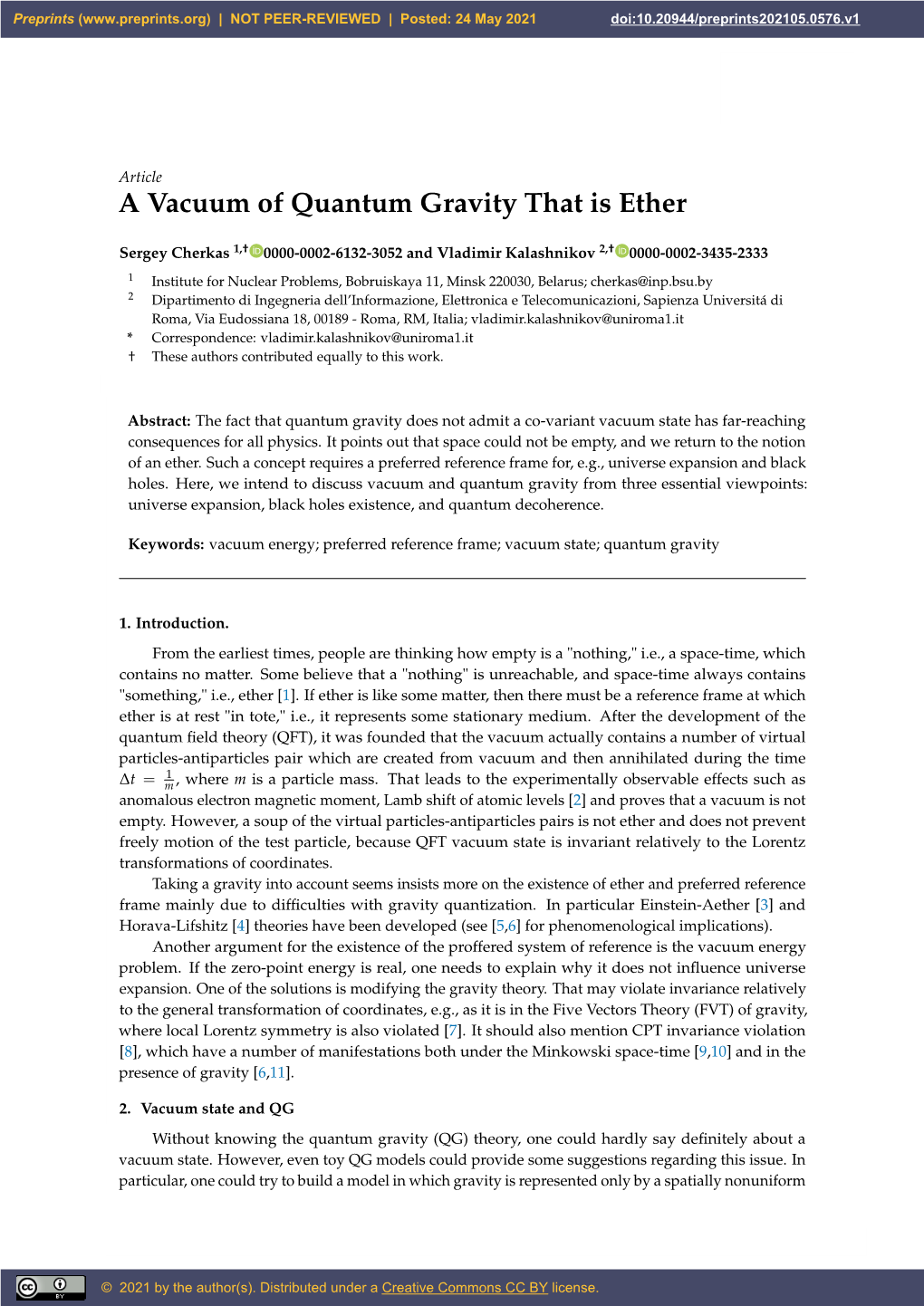 A Vacuum of Quantum Gravity That Is Ether