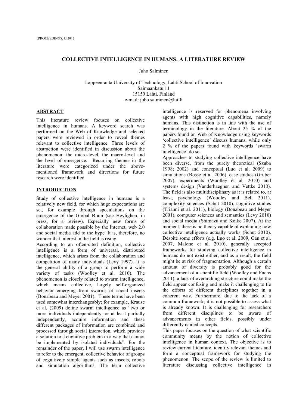 Collective Intelligence in Humans: a Literature Review