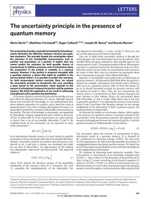 The Uncertainty Principle in the Presence of Quantum Memory