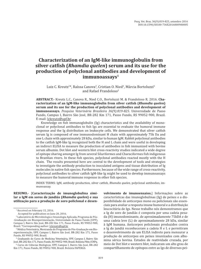 Characterization of an Igm-Like Immunoglobulin from Silver Catfish