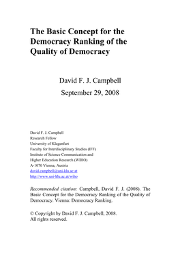 Basic Concept for the Democracy Ranking: A4