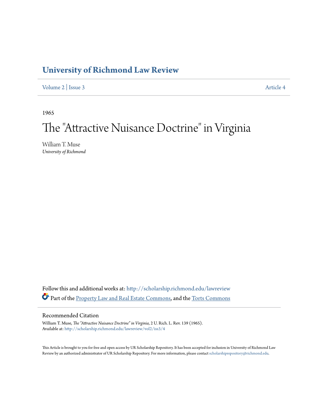 Attractive Nuisance Doctrine" in Virginia, 2 U