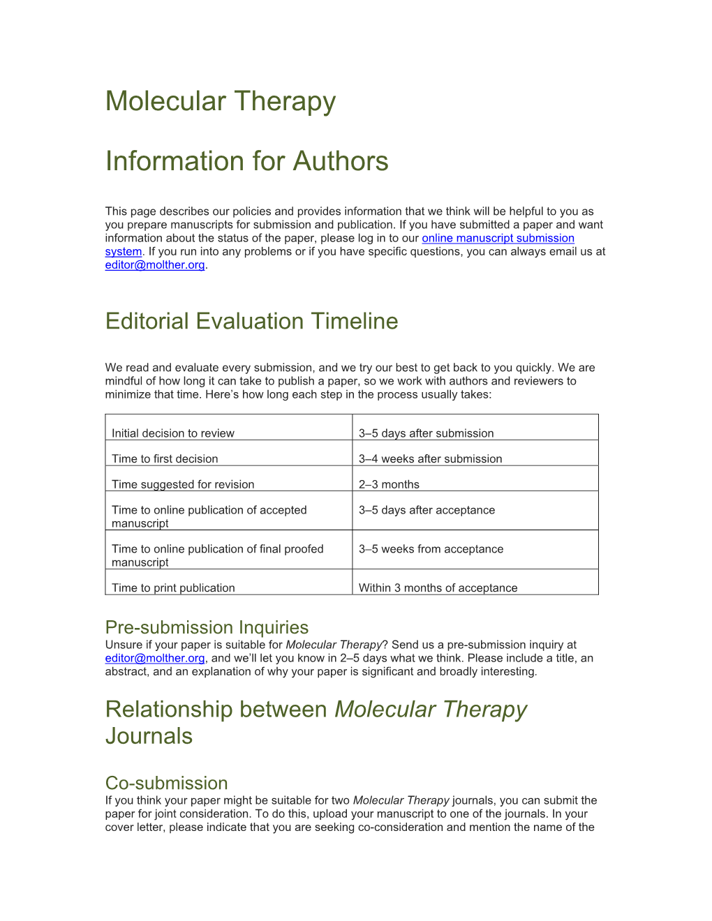 Molecular Therapy Information for Authors