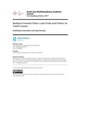 Madurai Formula Films: Caste Pride and Politics in Tamil Cinema