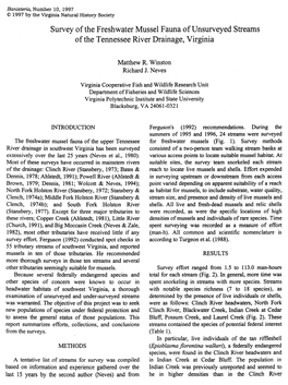 Survey of the Freshwater Mussel Fauna of Unsurveyed Streams of the Tennessee River Drainage, Virginia