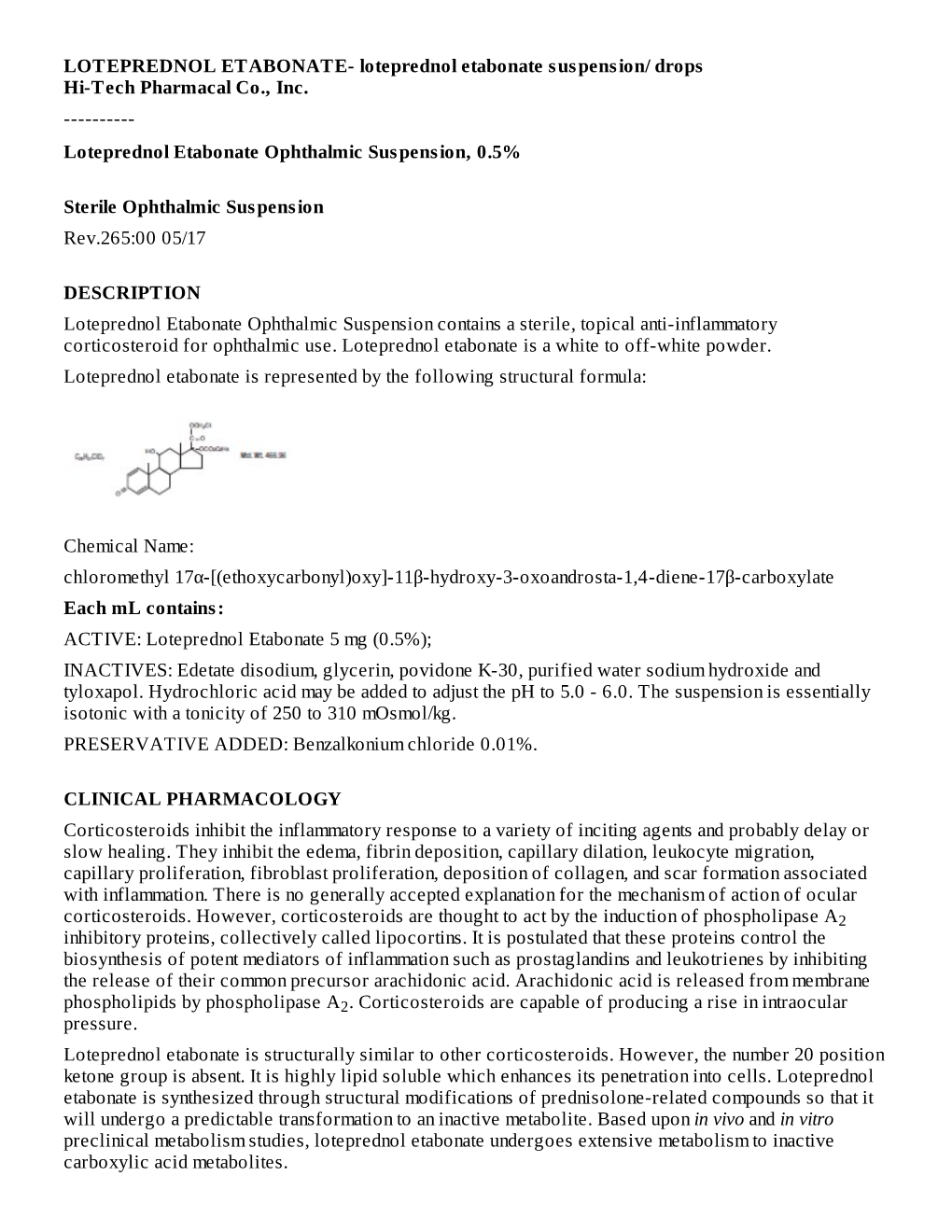 Loteprednol Etabonate Ophthalmic Suspension, 0.5%