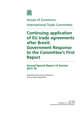 Continuing Application of EU Trade Agreements After Brexit: Government Response to the Committee’S First Report