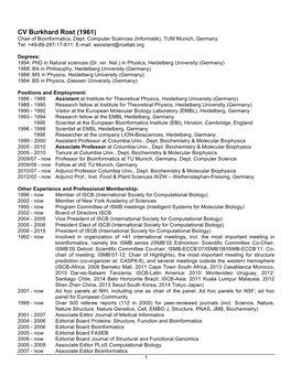 CV Burkhard Rost (1961) Chair of Bioinformatics, Dept